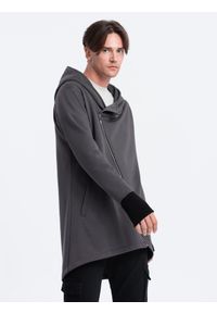Ombre Clothing - Asymetryczna bluza męska z obszernym kapturem NANTES - grafitowa B1368 - XL. Kolor: szary. Materiał: bawełna, poliester #6