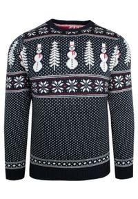 Brave Soul - Sweter Świąteczny w Norweski Wzór - Granatowy. Kolor: niebieski. Materiał: akryl. Styl: wizytowy