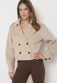 Born2be - Beżowa Kurtka Dwurzędowa o Fasonie Marynarki Noritts. Kolor: beżowy. Styl: elegancki