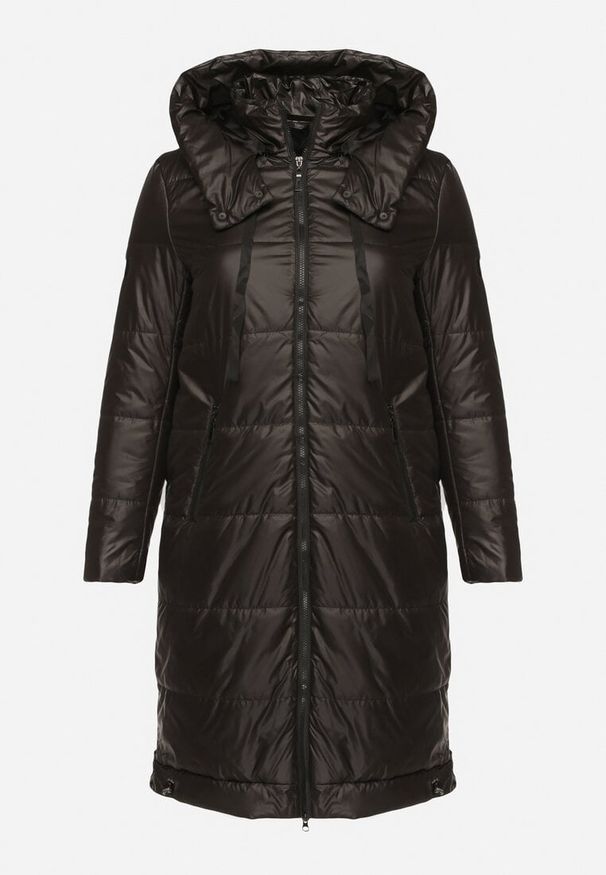 Born2be - Czarna Przejściowa Kurtka Pikowana z Kapturem i Suwakami po Bokach Fesunela. Okazja: na co dzień. Typ kołnierza: kaptur. Kolekcja: plus size. Kolor: czarny. Materiał: jeans. Sezon: jesień. Styl: klasyczny, casual