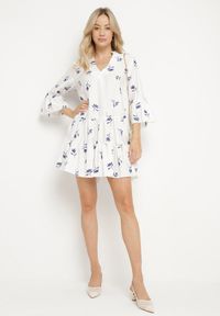 Born2be - Biała Sukienka z Wiskozą o Rozkloszowanym Kroju z Haftem i Falbankami Axneria. Okazja: na co dzień. Typ kołnierza: kołnierz z falbankami. Kolor: biały. Materiał: wiskoza. Wzór: haft. Typ sukienki: rozkloszowane. Styl: klasyczny, casual #3