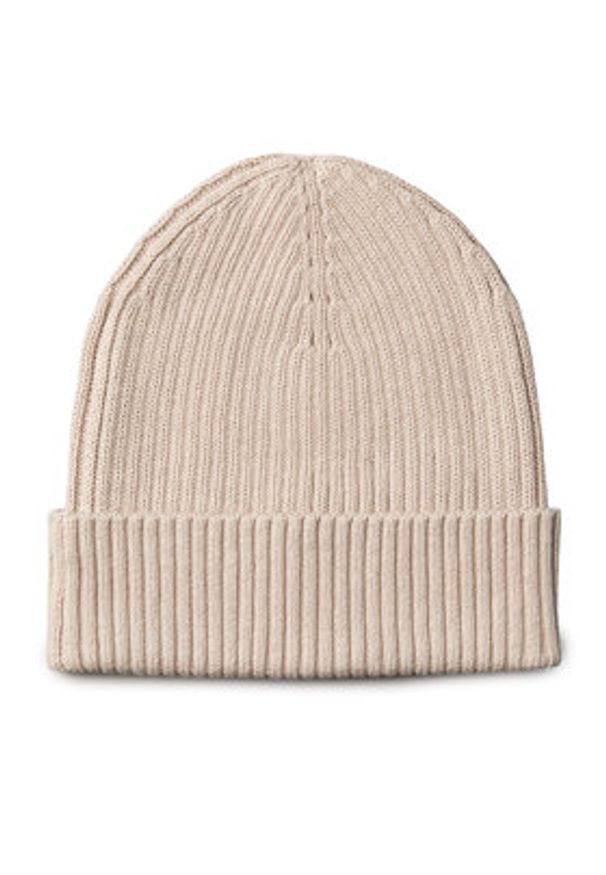 Calvin Klein Czapka Patch Chunky Rib Cotton Beanie LV04D8053G Beżowy. Kolor: beżowy. Materiał: materiał, bawełna