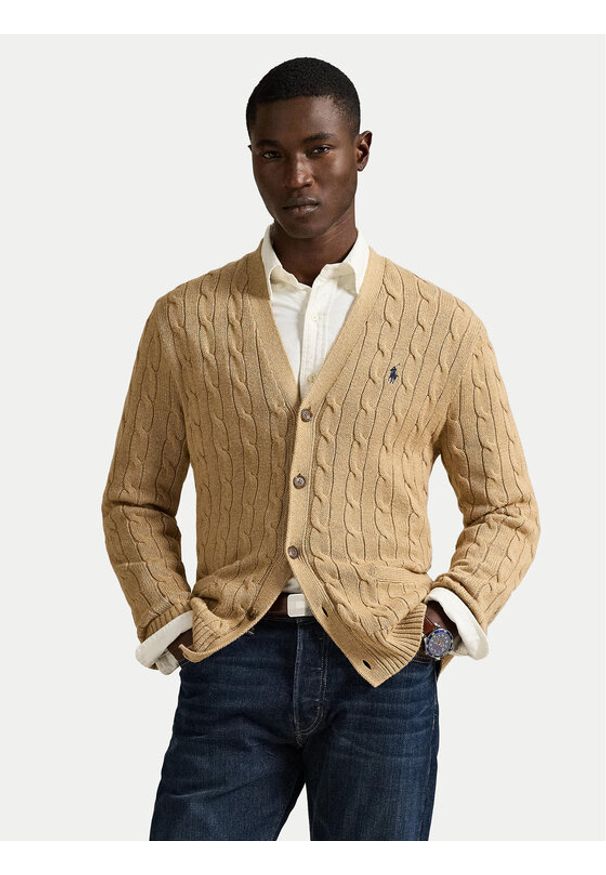 Polo Ralph Lauren Kardigan 710890548006 Beżowy Regular Fit. Typ kołnierza: polo. Kolor: beżowy. Materiał: bawełna