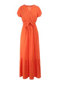 Born2be - Pomarańczowa Sukienka Diomeira. Kolor: pomarańczowy. Materiał: tkanina. Wzór: jednolity, gładki. Typ sukienki: kopertowe. Styl: klasyczny, elegancki. Długość: maxi #3