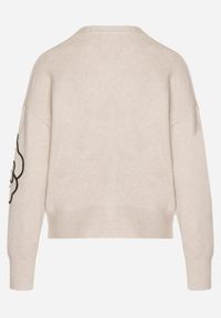 Born2be - Beżowy Kardigan na Guziki w Haftowane Kwiaty Tustara. Okazja: na co dzień. Kolor: beżowy. Materiał: jeans. Wzór: kwiaty, haft. Styl: casual #7