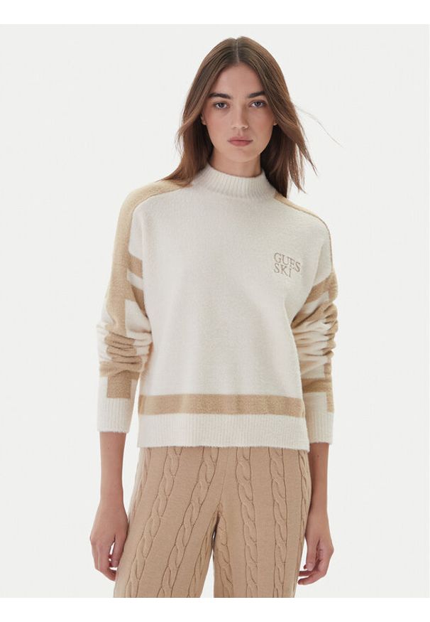 Guess Golf W5BR78 Z4242 Écru Relaxed Fit. Typ kołnierza: golf. Materiał: syntetyk