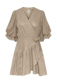 YAS Sukienka 26029985 Brązowy Regular Fit. Kolor: brązowy. Materiał: len
