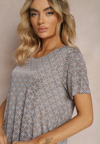 Renee - Niebiesko-Beżowa Sukienka Mini z Wiskozy z Rozkloszowanym Dołem Lontassa. Kolor: niebieski. Materiał: wiskoza. Sezon: lato. Długość: mini #4