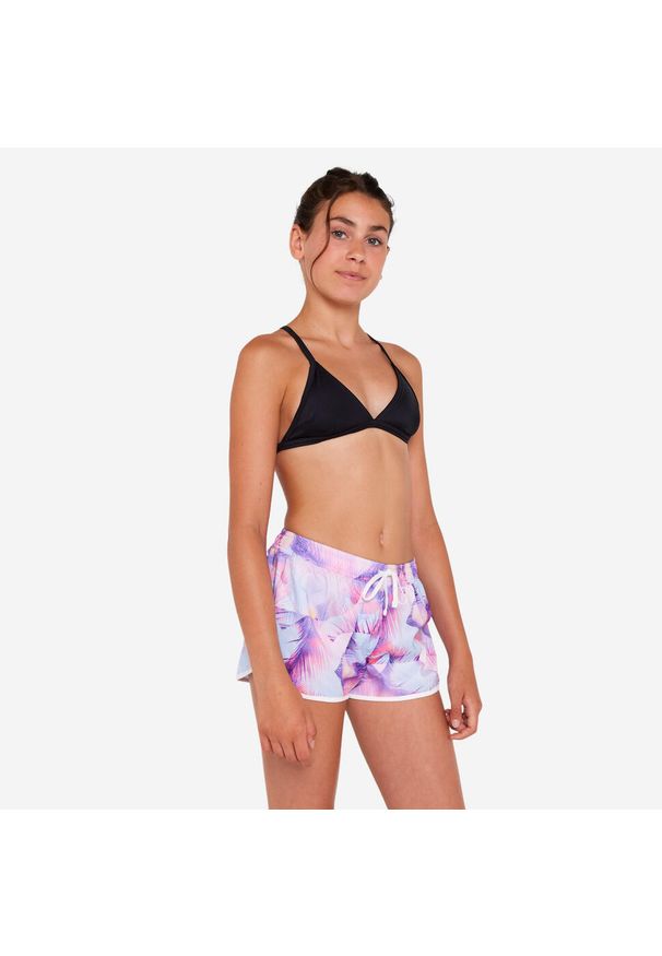 Decathlon - Szorty surfingowe dla dzieci Olaian 100 Katy Posy. Kolor: fioletowy. Materiał: poliester, materiał