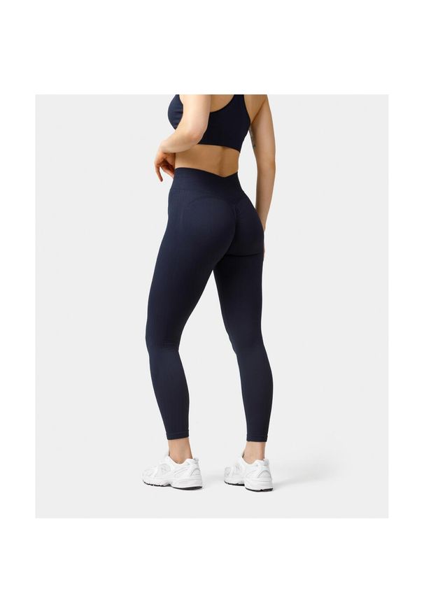 Legginsy bezszwowe push-up Carpatree Elite granatowe. Stan: podwyższony. Kolor: niebieski. Materiał: skóra, elastan