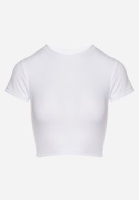Born2be - Biały T-shirt z Prążkowanego Materiału o Krótkim Kroju Telunna. Okazja: na co dzień, na spotkanie biznesowe. Kolor: biały. Materiał: materiał, prążkowany. Długość: krótkie. Styl: biznesowy, klasyczny, elegancki, casual