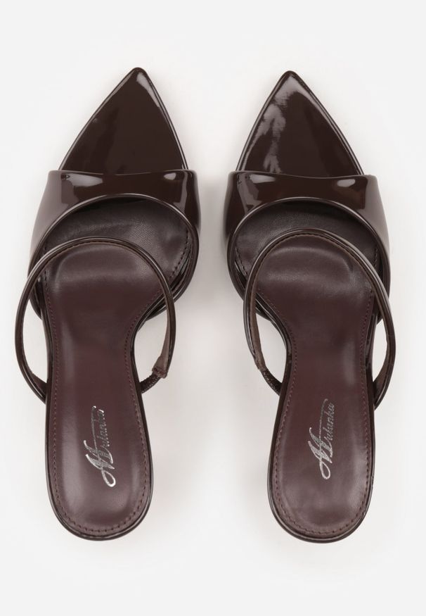 Renee - Brązowe Eleganckie Klapki na Szpilce z Noskiem w Szpic i Dwoma Paseczkami Sarrelle. Kolor: brązowy. Obcas: na szpilce. Styl: elegancki. Wysokość obcasa: średni