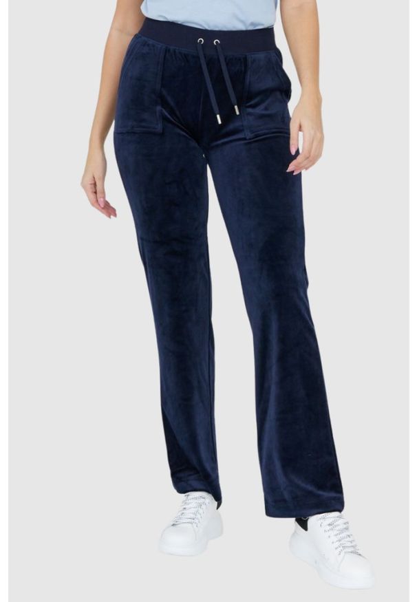 Juicy Couture - JUICY COUTURE Granatowe damskie spodnie Del Ray Pocket Pant, Rozmiar XS. Kolor: niebieski. Materiał: dresówka, welur