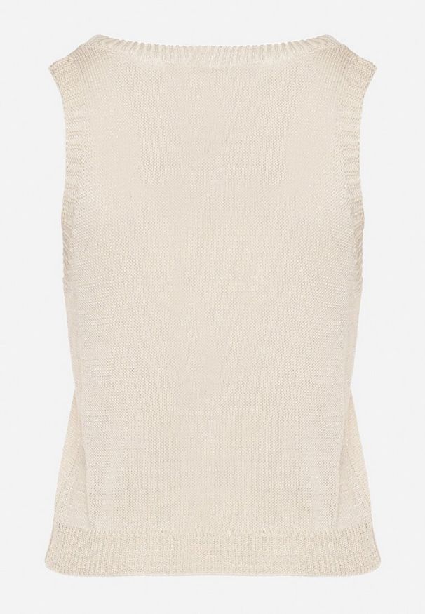 Born2be - Beżowa Bluzka Bez Rękawów z Dzianiny z Wiskozy z Metaliczną Nicią Alamaris. Okazja: na co dzień. Kolor: beżowy. Materiał: wiskoza, dzianina. Długość rękawa: bez rękawów. Styl: casual, sportowy