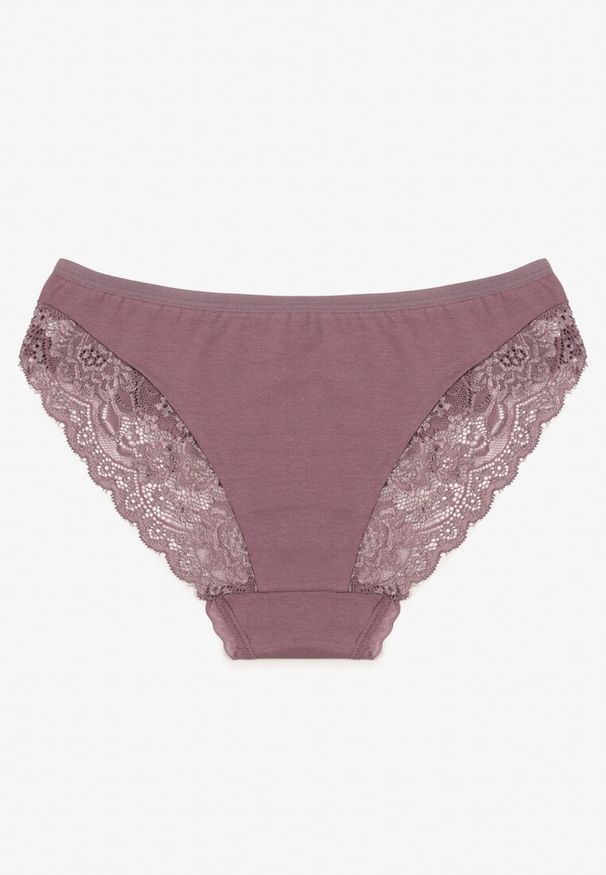 Born2be - Fioletowe Majtki Figi Zdobione Koronką Venissella. Kolor: fioletowy. Materiał: koronka. Wzór: aplikacja, koronka