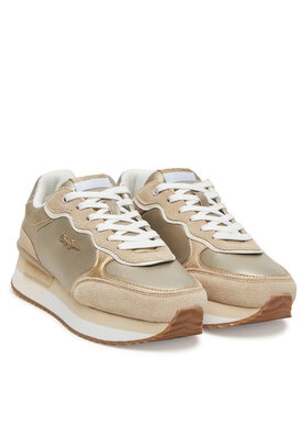 Pepe Jeans Sneakersy Rusper Shine PLS60033 Beżowy. Kolor: beżowy. Materiał: zamsz, skóra