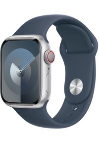 APPLE - Apple Watch Series 9 (GPS + Cellular) 45mm Silver Aluminum Case with Storm Blue Sport Band, M/L (MRMH3). Styl: sportowy