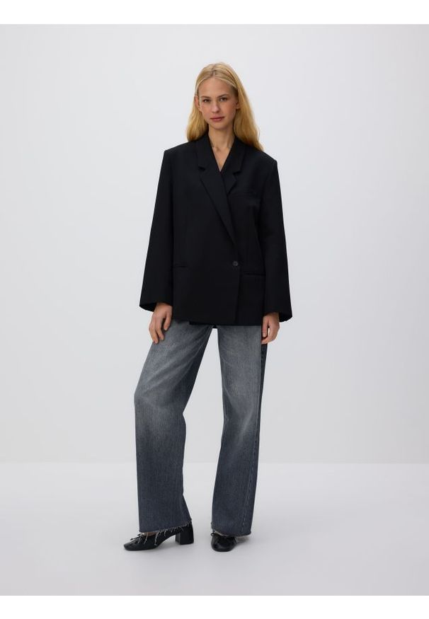 Reserved - Marynarka z wiskozą - czarny. Kolor: czarny. Materiał: wiskoza