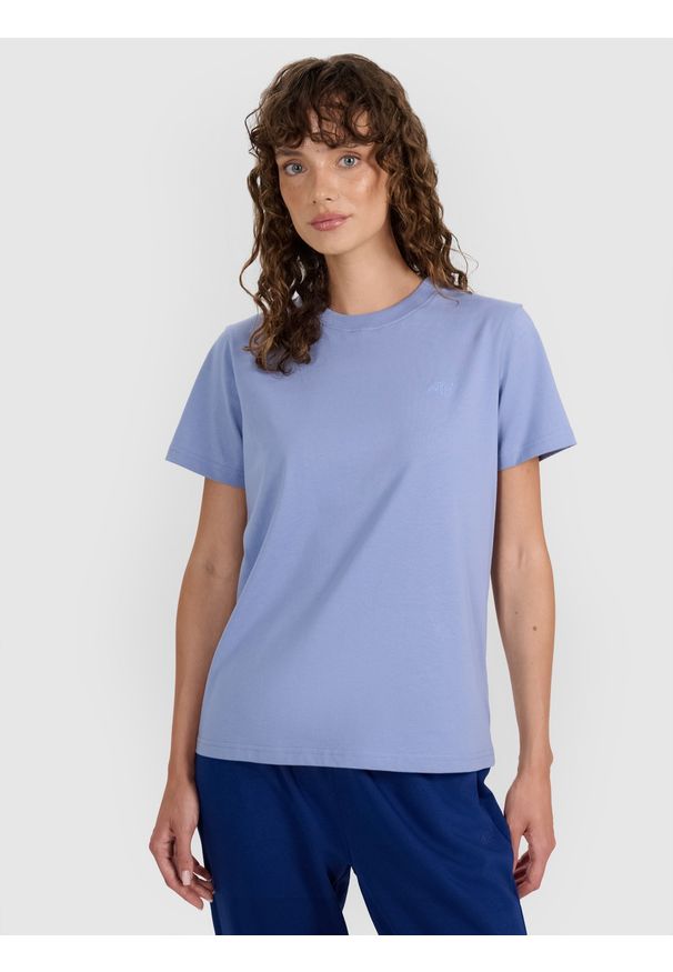 4f - 4F T-shirt regular gładki damski - granatowy S. Okazja: na co dzień. Kolor: niebieski. Materiał: jersey, bawełna. Długość rękawa: krótki rękaw. Długość: krótkie. Wzór: gładki. Sezon: lato. Styl: klasyczny, sportowy, casual