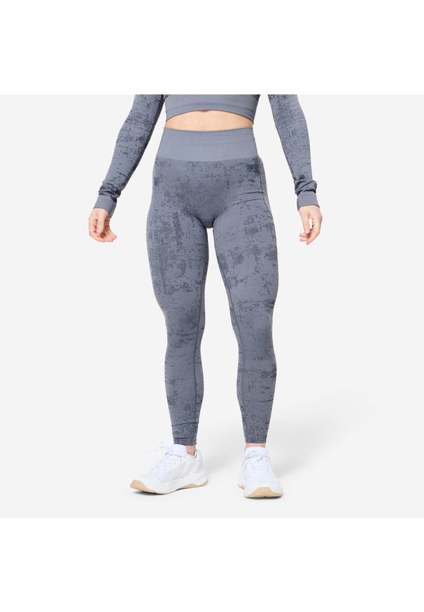 DOMYOS - Legginsy fitness damskie Domyos seamless. Kolor: szary. Materiał: materiał, poliamid, poliester, elastan. Sport: fitness