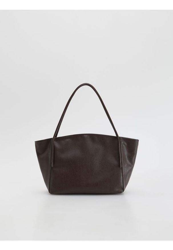 Reserved - Torebka shopper - ciemnobrązowy. Kolor: brązowy. Materiał: skórzane