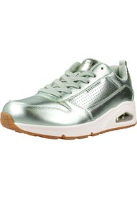 skechers - Kapcie SKECHERS UNO - METALLIXS Zielony. Okazja: na co dzień. Kolor: zielony. Materiał: syntetyk, tkanina