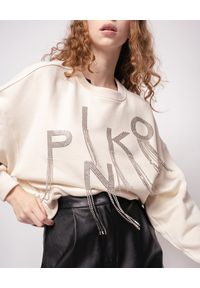 Pinko - PINKO - Kremowa bluza z aplikacją Miramare. Kolor: beżowy. Materiał: bawełna. Długość rękawa: długi rękaw. Długość: długie. Wzór: aplikacja #4