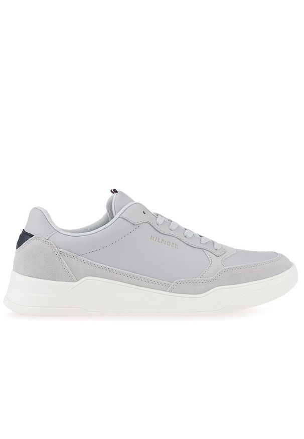 TOMMY HILFIGER - Buty Tommy Hilfiger Elevated Cupsole Leather Mix FM0FM04358-PSU - szare. Kolor: szary. Materiał: guma, zamsz, skóra, poliester. Szerokość cholewki: normalna. Wzór: aplikacja