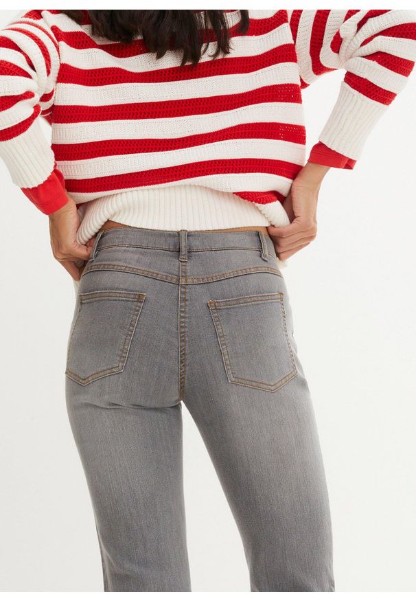 bonprix - Dżinsy ze stretchem, straight, mid waist. Stan: podwyższony. Kolor: szary. Styl: klasyczny