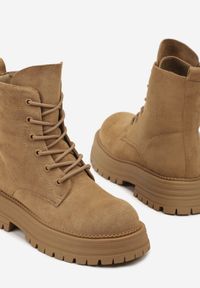 Renee - Ciemnobeżowe Casualowe Botki Typu Workery Vemarine. Okazja: na co dzień. Zapięcie: sznurówki. Kolor: beżowy. Materiał: jeans. Styl: casual #6