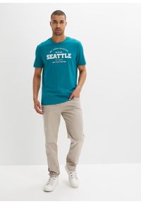 bonprix - Bawełniany T-shirt (zestaw 2 szt.). Kolor: niebieski. Materiał: bawełna. Wzór: napisy #3