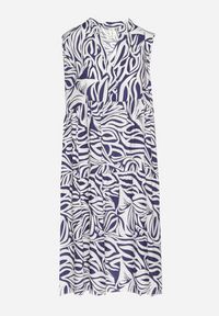 Born2be - Granatowa Bawełniana Rozkloszowana Sukienka z Geometrycznym Wzorem Annivaria. Okazja: na co dzień. Typ kołnierza: dekolt w kształcie V. Kolor: niebieski. Materiał: bawełna. Wzór: geometria. Typ sukienki: rozkloszowane. Styl: klasyczny, casual, elegancki #3