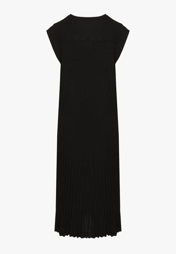 Born2be - Czarna Plisowana Sukienka Mavence. Okazja: na co dzień. Kolor: czarny. Wzór: nadruk. Styl: casual, klasyczny