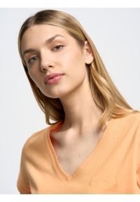 Big-Star - Koszulka damska z bawełny organicznej pomaraŅczowa Giaus 700. Okazja: na co dzień. Kolor: pomarańczowy. Materiał: bawełna. Wzór: haft, aplikacja. Styl: casual, klasyczny, elegancki #6