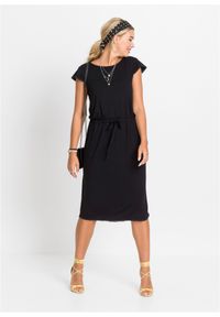 bonprix - Sukienka midi z dżerseju ze zrównoważonej wiskozy. Kolor: czarny. Materiał: wiskoza, jersey. Długość: midi