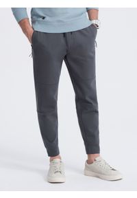 Ombre Clothing - Spodnie męskie dresowe joggery - grafitowe V5 OM-PASK-0142 - XXL. Kolor: szary. Materiał: dresówka. Styl: sportowy #3
