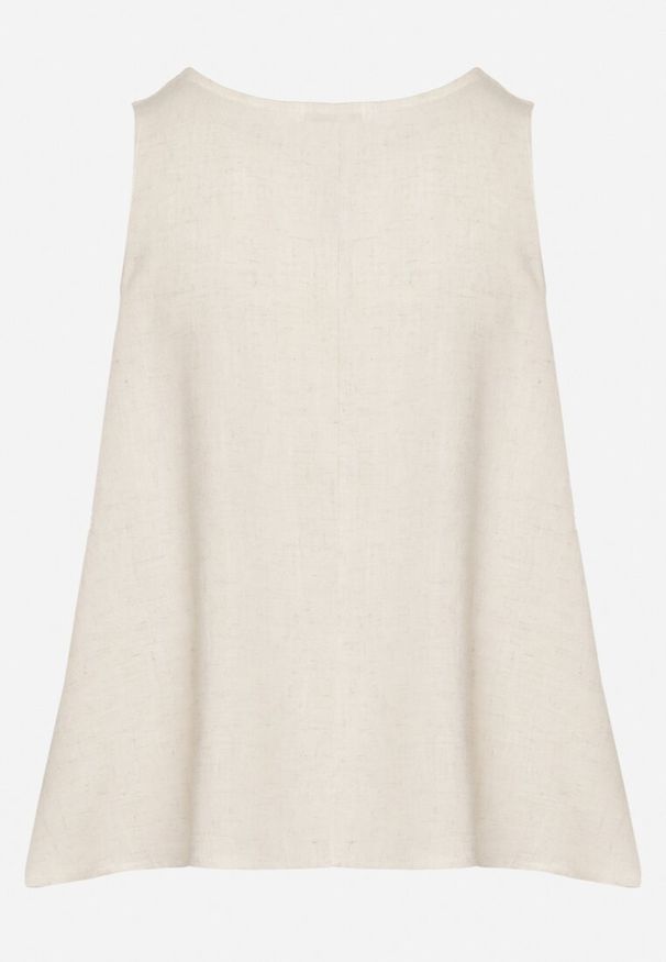 Born2be - Jasnobeżowy Rozkloszowany Top z Lnem i Bawełną Sonadrea. Okazja: na co dzień. Kolor: beżowy. Materiał: bawełna, len. Styl: elegancki, casual