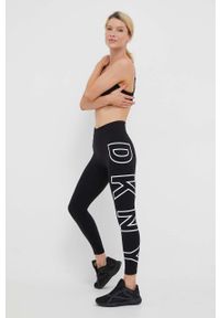 DKNY - Dkny legginsy damskie kolor czarny z nadrukiem. Stan: podwyższony. Kolor: czarny. Materiał: skóra, dzianina, materiał. Wzór: nadruk #3