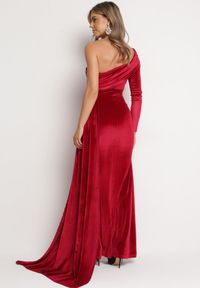 Born2be - Bordowa Asymetryczna Sukienka Maxi na Jedno Ramie Wistel. Kolor: czerwony. Typ sukienki: asymetryczne. Długość: maxi #3