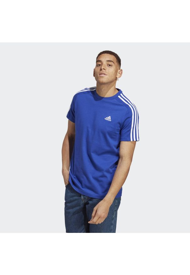 Adidas - Koszulka treningowa męska adidas Essentials Single Jersey 3-Stripes Tee. Kolor: biały, wielokolorowy, niebieski. Materiał: jersey