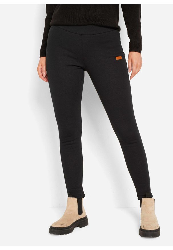 bonprix - Legginsy na podszewce z polaru baranka. Kolor: czarny. Materiał: polar