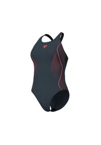 Damski kostium kąpielowy 1-częściowy Arena Grid V Back Graphic. Kolor: czarny, szary, wielokolorowy #1