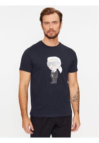Karl Lagerfeld - KARL LAGERFELD T-Shirt Crewneck 755071 500251 Granatowy Regular Fit. Typ kołnierza: dekolt w karo. Kolor: niebieski. Materiał: bawełna