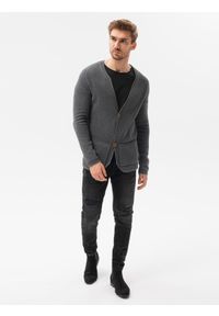 Ombre Clothing - Sweter męski bawełniany E193 - grafitowy/melanżowy - XXL. Kolor: szary. Materiał: bawełna. Wzór: melanż. Styl: elegancki #5