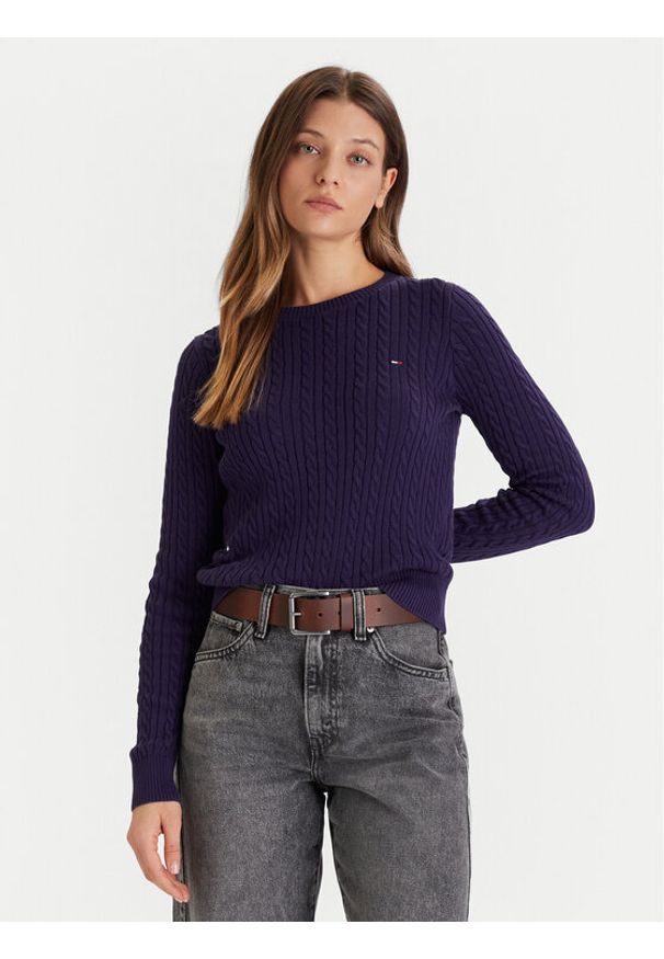 Tommy Jeans Sweter Cable Essential DW0DW22165 Fioletowy Regular Fit. Kolor: fioletowy. Materiał: bawełna