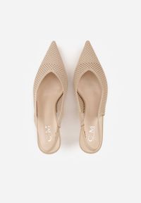 Renee - Beżowe Sandały Slingback z Ażurową Cholewką i Szpiczastym Noskiem Beethovia. Okazja: na ślub cywilny, na wesele, na imprezę. Nosek buta: szpiczasty. Kolor: beżowy. Materiał: jeans. Szerokość cholewki: normalna. Wzór: ażurowy. Styl: wizytowy #8