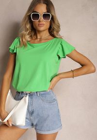 Renee - Zielony Top z Bawełny z Falbankami Zamiast Rękawów Kleuria. Typ kołnierza: kołnierz z falbankami. Kolor: zielony. Materiał: bawełna. Sezon: lato. Styl: elegancki