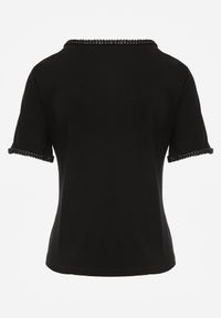 Born2be - Czarny Minimalistyczny T-shirt z Bawełny Zdobiony Warkoczowymi Lamówkami Thessele. Okazja: na co dzień. Kolor: czarny. Materiał: bawełna. Wzór: aplikacja. Styl: casual, klasyczny #6