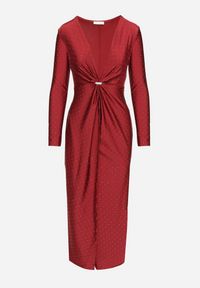 Born2be - Bordowa Kopertowa Sukienka z Cyrkoniową Aplikacją Ceasia. Typ kołnierza: dekolt w serek. Kolor: czerwony. Materiał: materiał. Długość rękawa: długi rękaw. Wzór: aplikacja. Typ sukienki: kopertowe #6