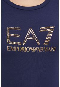 EA7 Emporio Armani t-shirt damski kolor granatowy. Kolor: niebieski. Materiał: dzianina. Długość rękawa: krótki rękaw. Długość: krótkie. Wzór: nadruk, aplikacja. Styl: klasyczny #5